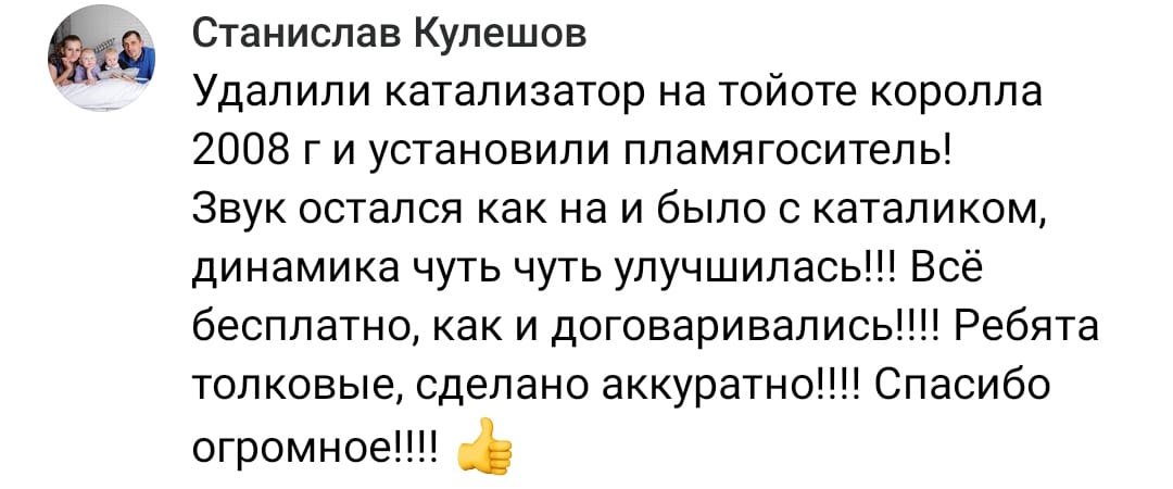 Положительный отзыв на услугу удаление катализатора в Казани